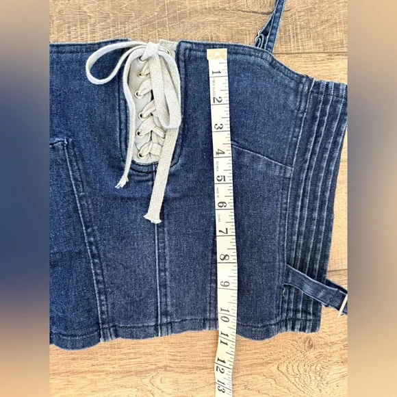 NWT Lulus Dark Wash Denim Cropped Cami Corset Medium - Picture 10 of 10